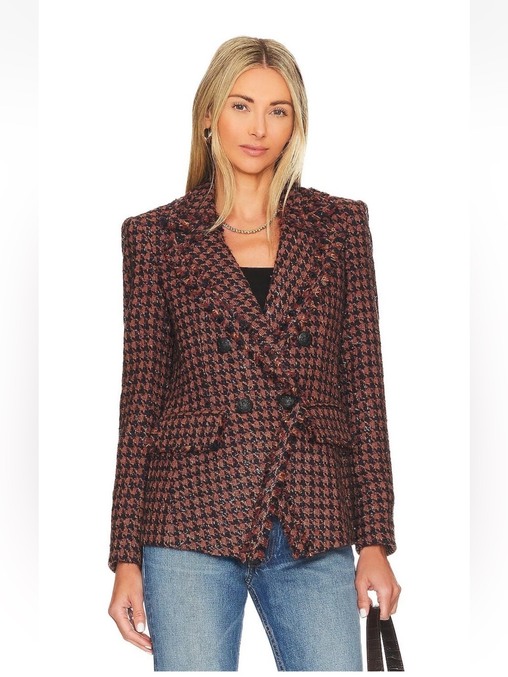 Veronica Beard Brown & Black Houndstooth Double-Breasted Blazer